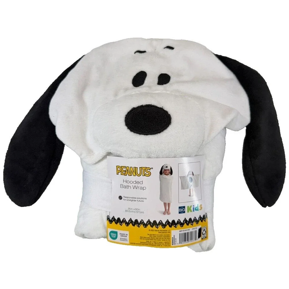 Peanuts Snoopy Kids Hooded Bath Wrap Towel White 25x50